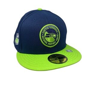 New Era Seattle Seahawks  NFL On Field 59FIFTY Fitted Hat Cap Size 8 Blue /Green